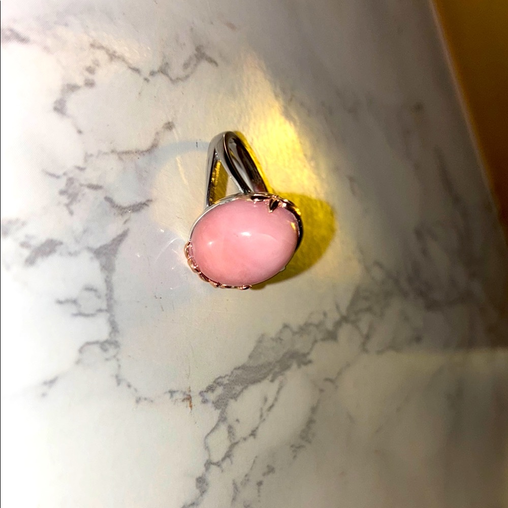 Elegant Pink opal rhodium 18 karat rose gold over silver solitaire